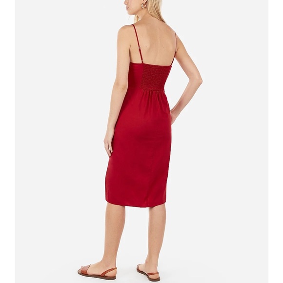 Express Asymmetrical Button Front Midi Dress in Red - Picture 3 of 5